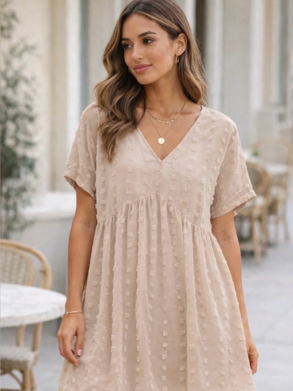 Cream Swiss Dot Babydoll Dress